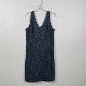 JMD New York Grey V Neck Beaded Sequin Party Cocktail Evening Dress Size Medium